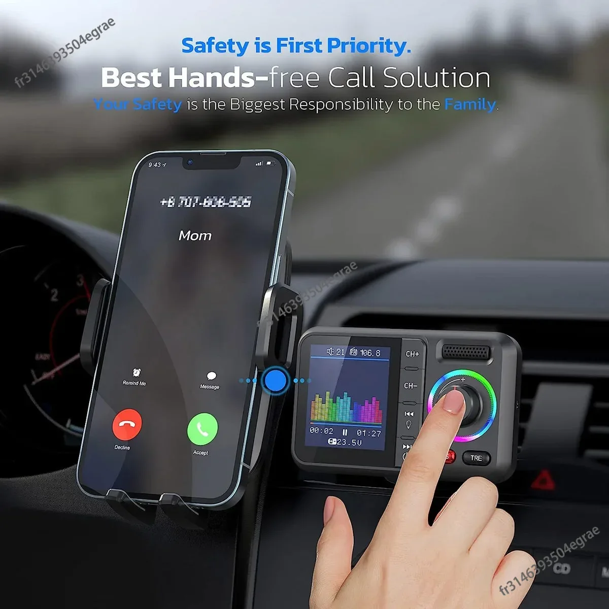 Wireless Car Charger - Wireless FM Transmitter with Big Color
